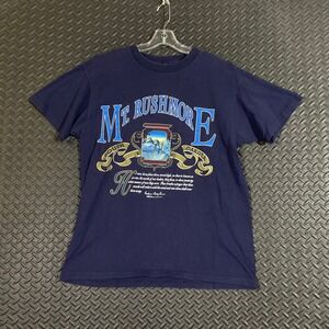 Mt. Rushmore North Dakota Navy‎ Blue Graphic Single Stitch T-Shirt Men's Medium